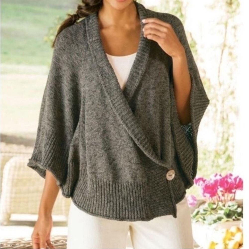 Soft Surroundings Chiang Mai Crossover Wrap Cardigan Sweater Cape Poncho Sz S/M